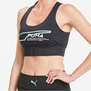 Puma Evide Womens Running Top Sports Bra Cropped Activewear Gym Black Size XS